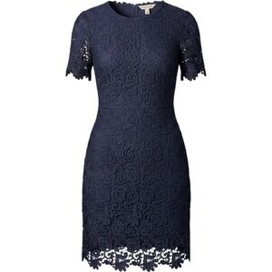 Drapers & Damons Womens Sheath Dress S Navy Floral Guipure Lace Elegant Classic